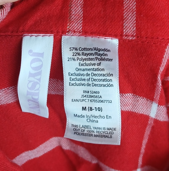 Joyspun Red Silver Plaid Christmas Pajama Button Up Top Medium EUC - Picture 2 of 8